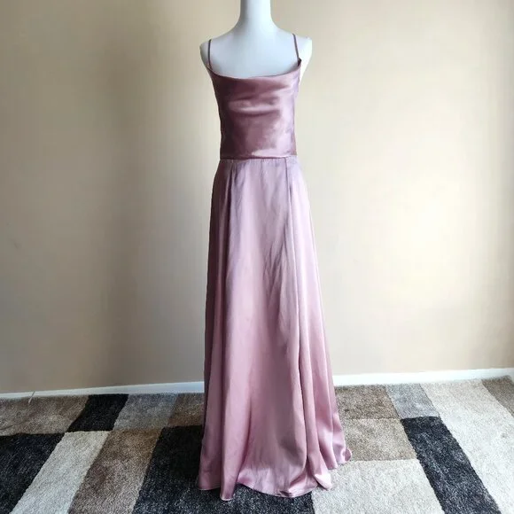 Galina Signature Pink Quartz Satin Long Cowl Neck Dress Size 4 NWT - Picture 1 of 9
